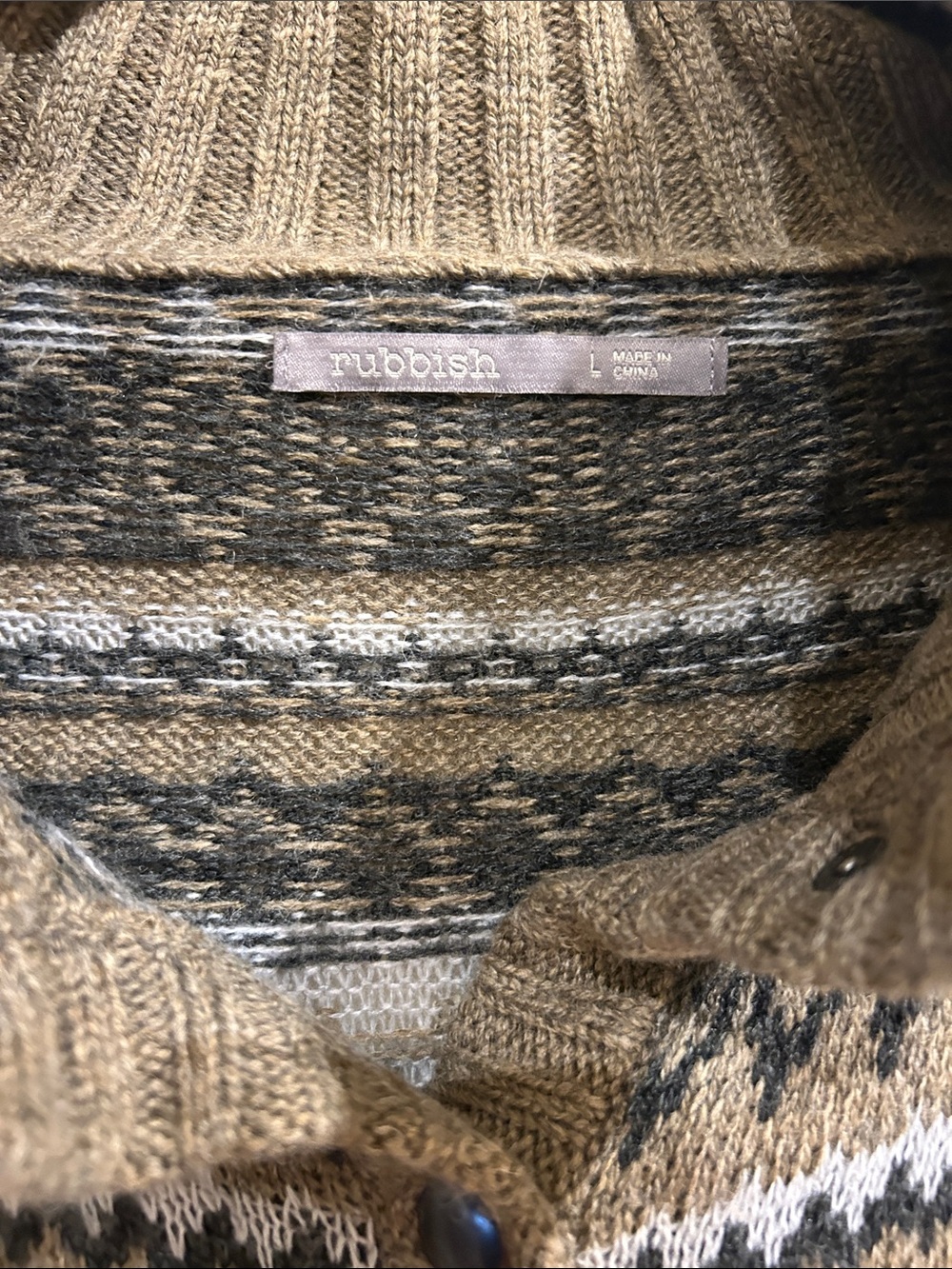 Women's Shawl Collar Fair Isle Sweater - Taupe - Picture 3 of 12